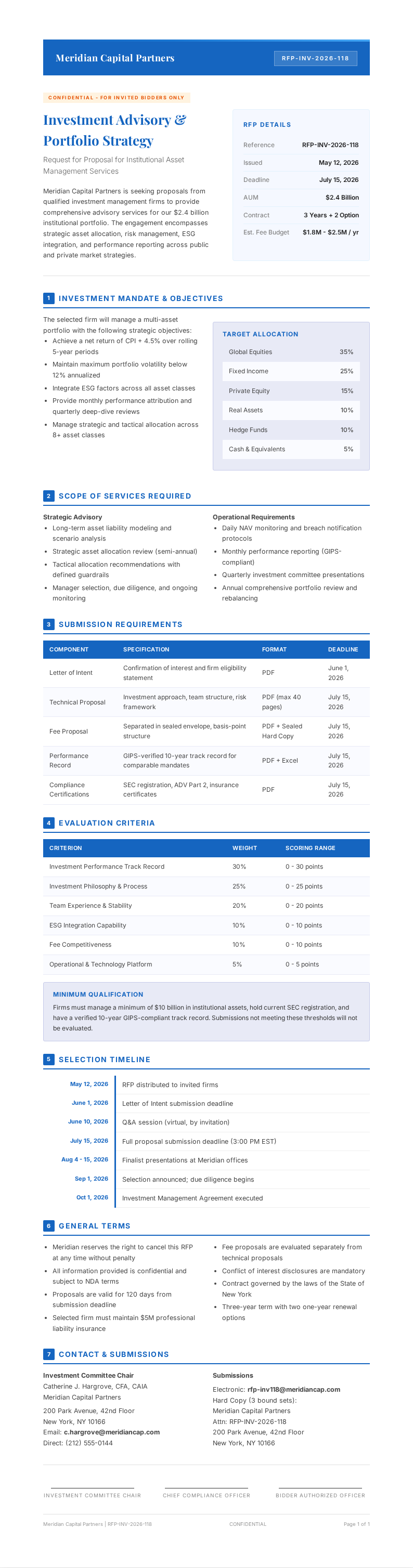 Investment Request for Proposal